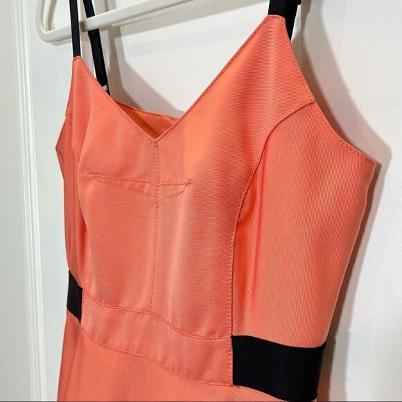 Rachel Rachel Roy Coral Salmon Pink Black Bandage Mini Dress Stretch Fit Flare 4 - Picture 2 of 12